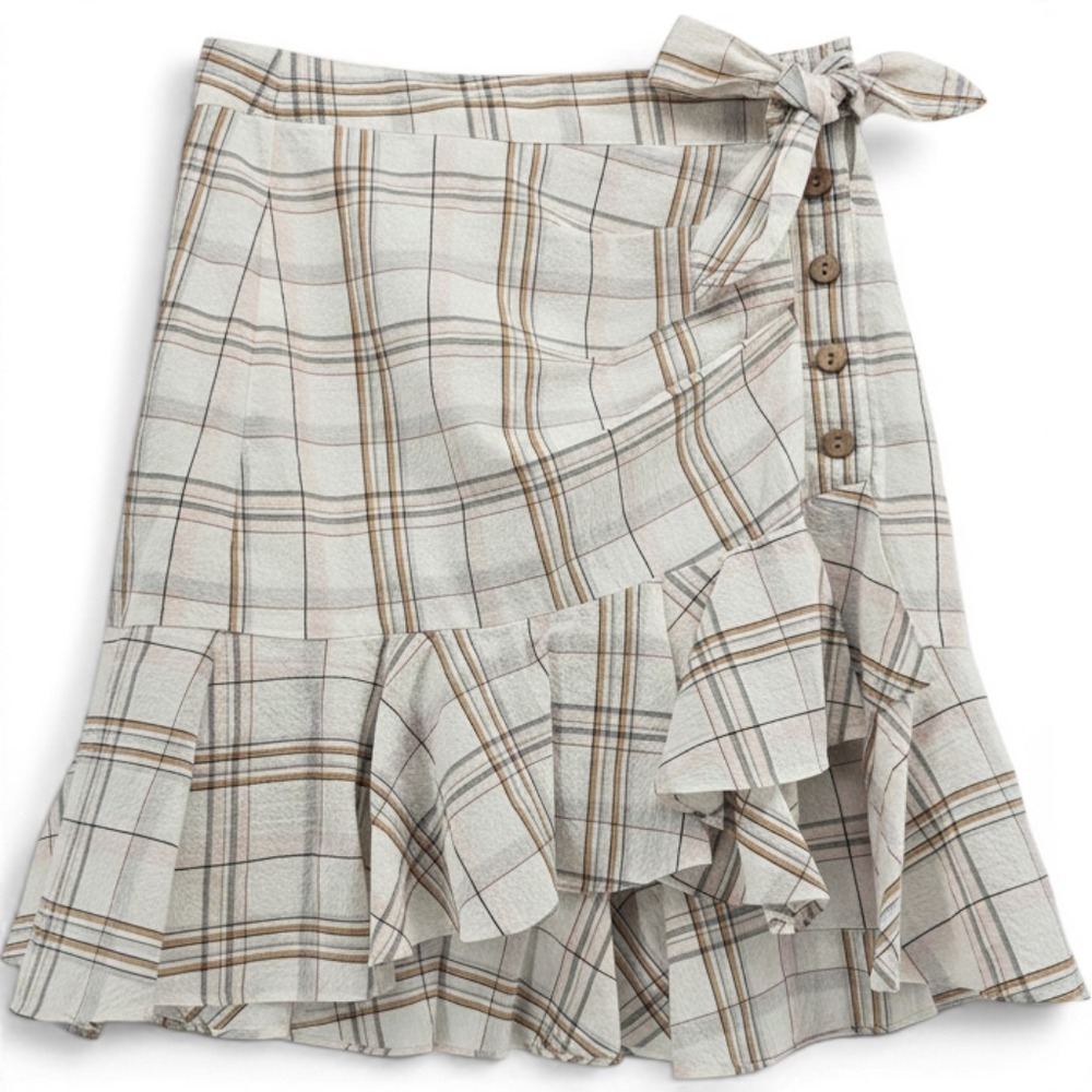 Veronica Beard Jeans Skirt Womens XS Ruffle Faux Wrap Plaid Multi EUC